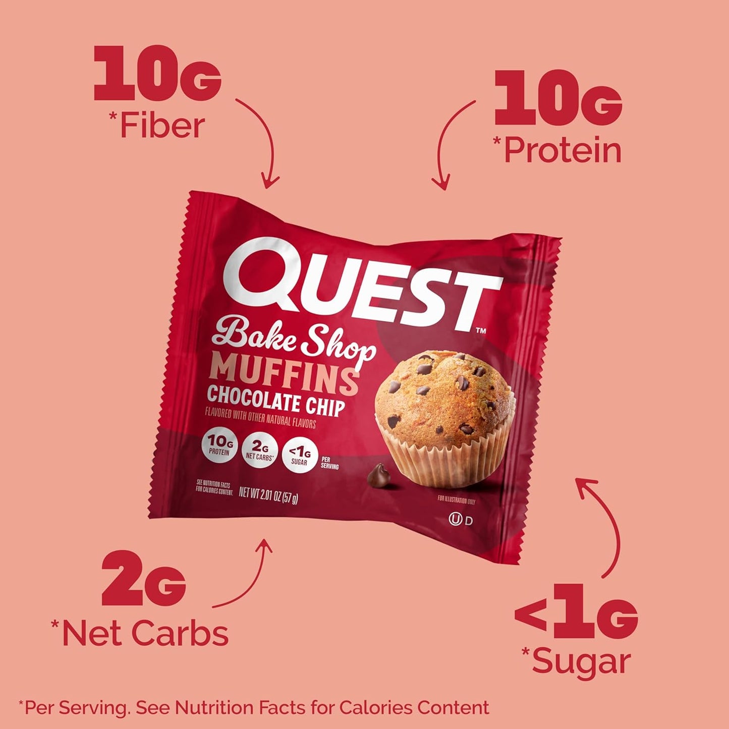 Quest Bake Shop, Chocolate Chip Muffins, High protein, low sugar, 8 Count