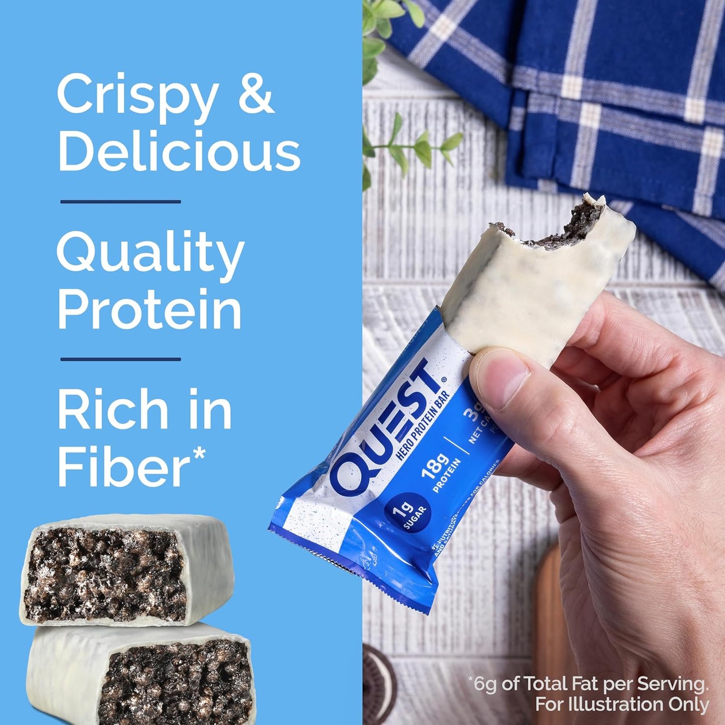 Quest Nutrition Crispy Cookies & Cream Hero Protein Bar, Gluten Free Protein Snack