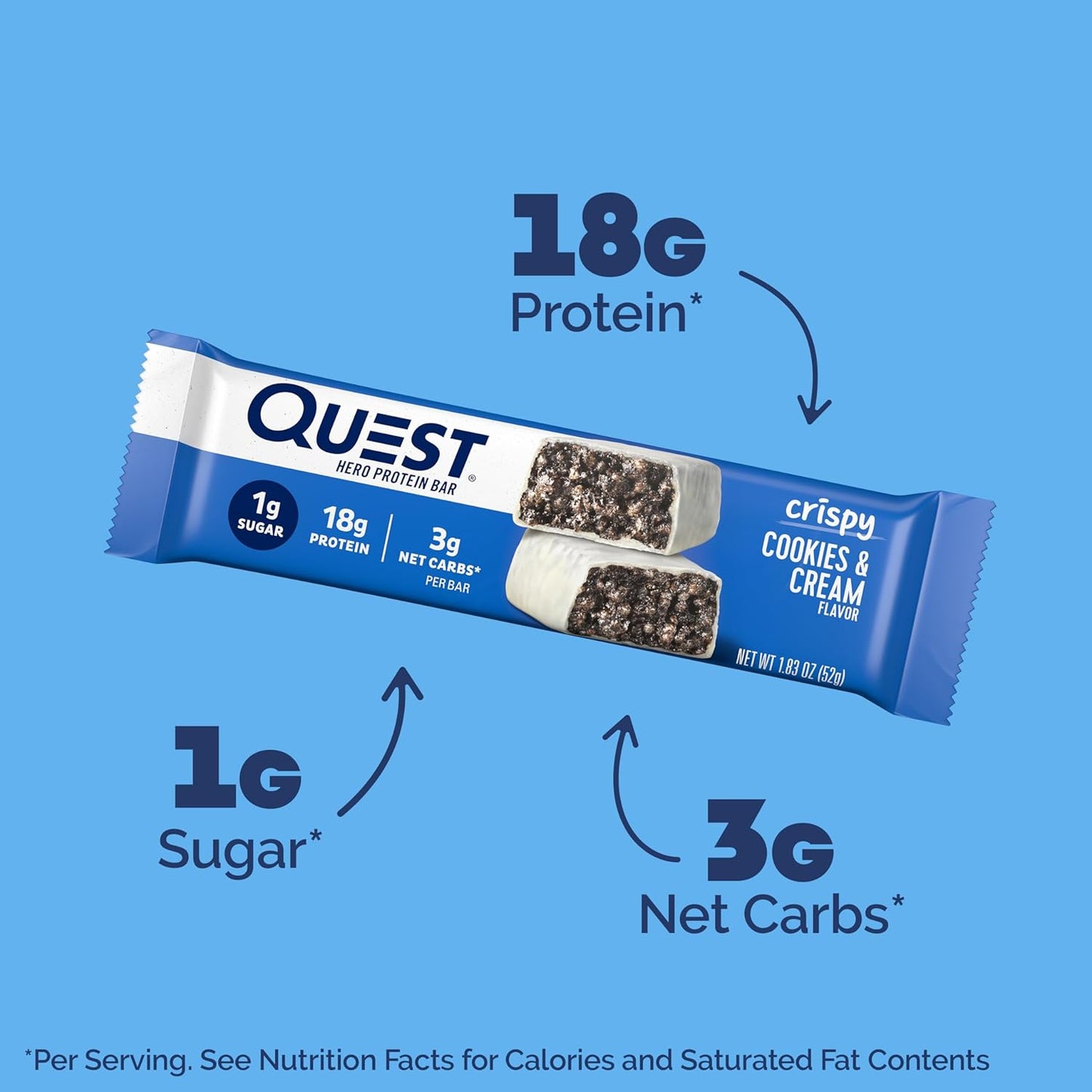 Quest Nutrition Crispy Cookies & Cream Hero Protein Bar, Gluten Free Protein Snack