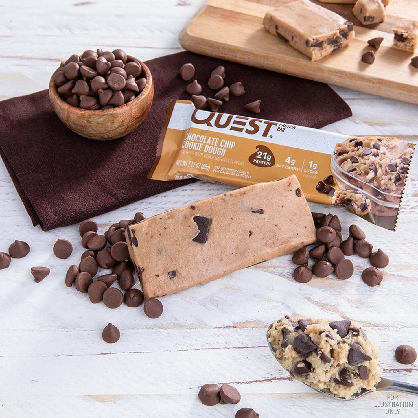 Quest Nutrition Chocolate Chip Cookie Dough Protein Bars, High Protein, Low Sugar