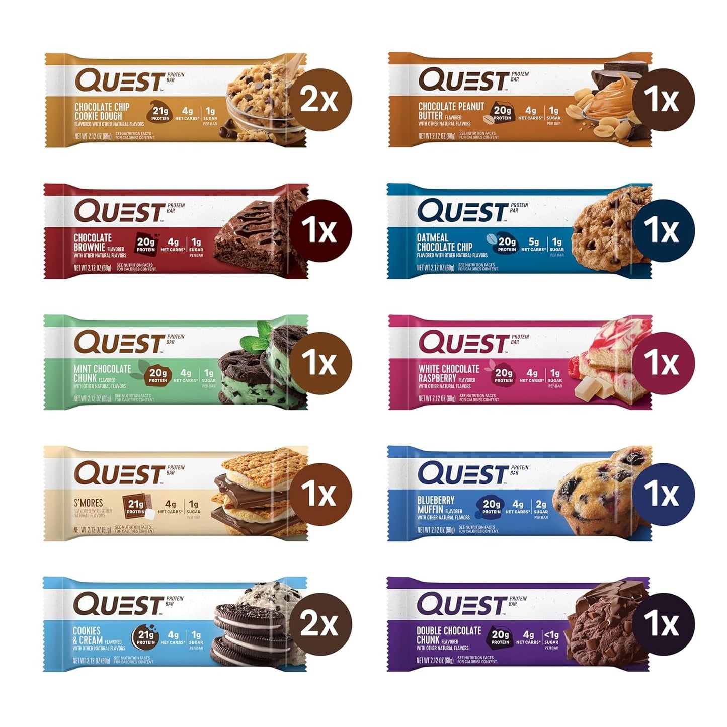 Quest Nutrition Chocolate Chip Cookie Dough Protein Bars, High Protein, Low Sugar